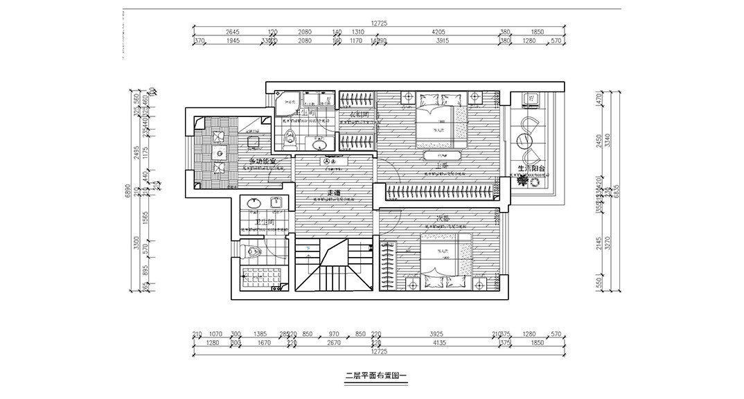 鑫江合院185㎡叠墅二层平面户型结构图.jpg